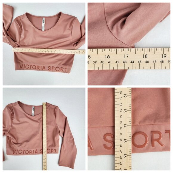 Victoria Sport Victorias Secret Long Sleeve Crop Top Size Large Pink Peach - Picture 6 of 7